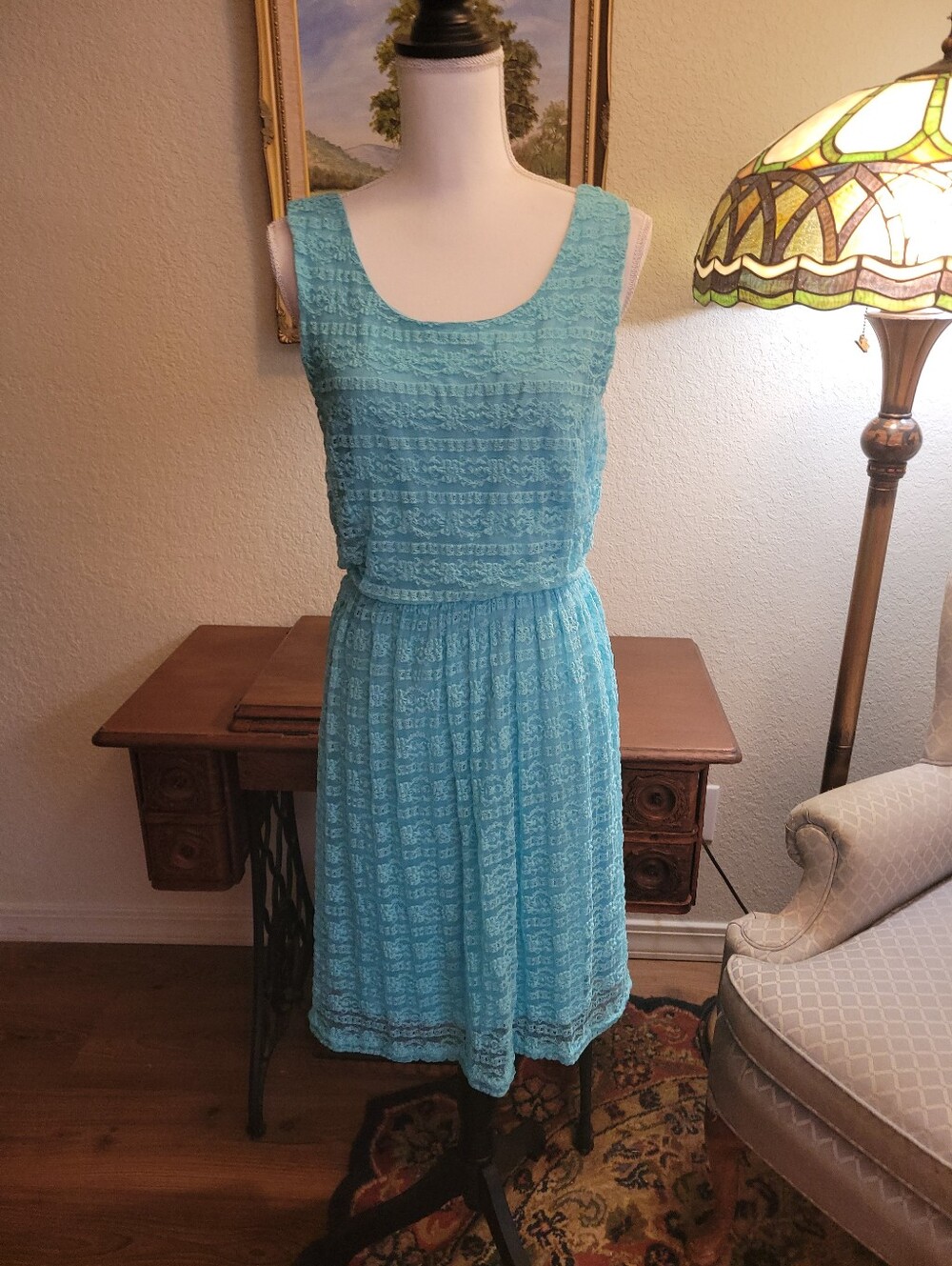 Cato Aqua Lace Sleeveless Fit-and-Flare Dress